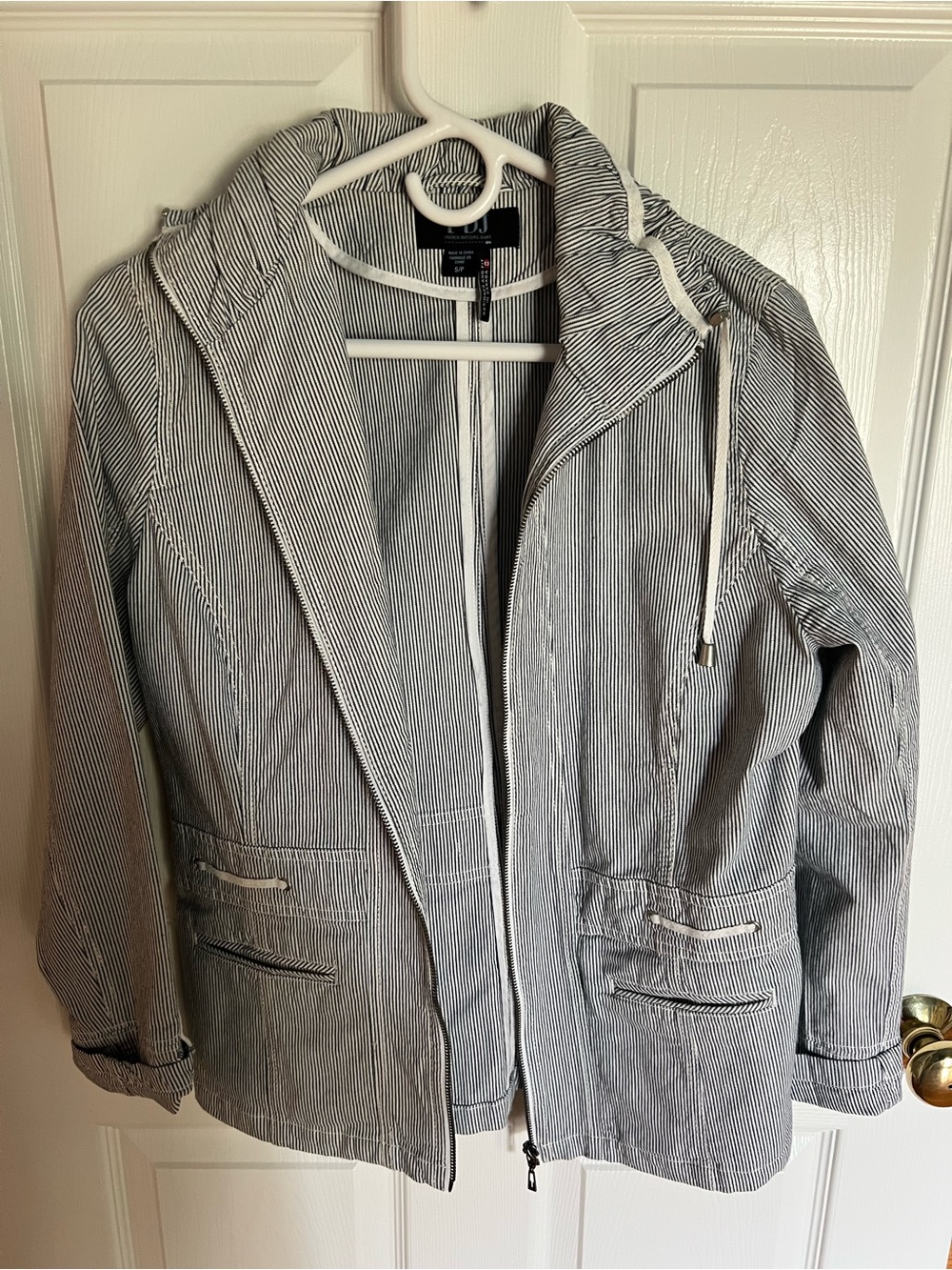 Striped Hooded Utility Jacket - Women - Gray